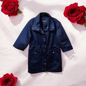 Lands End Womens Jacket Size M 8-10 3/4 Sleeves Navy Blue 4 Large Front Pockets